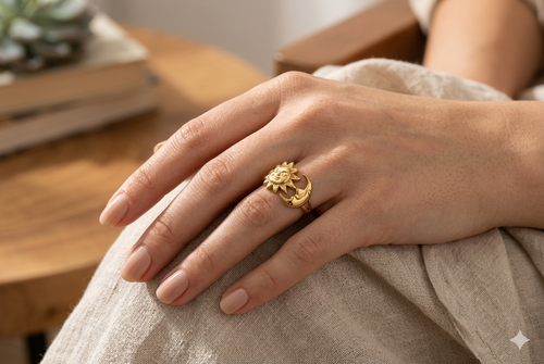 Anillo Sol y Luna en Oro 10K