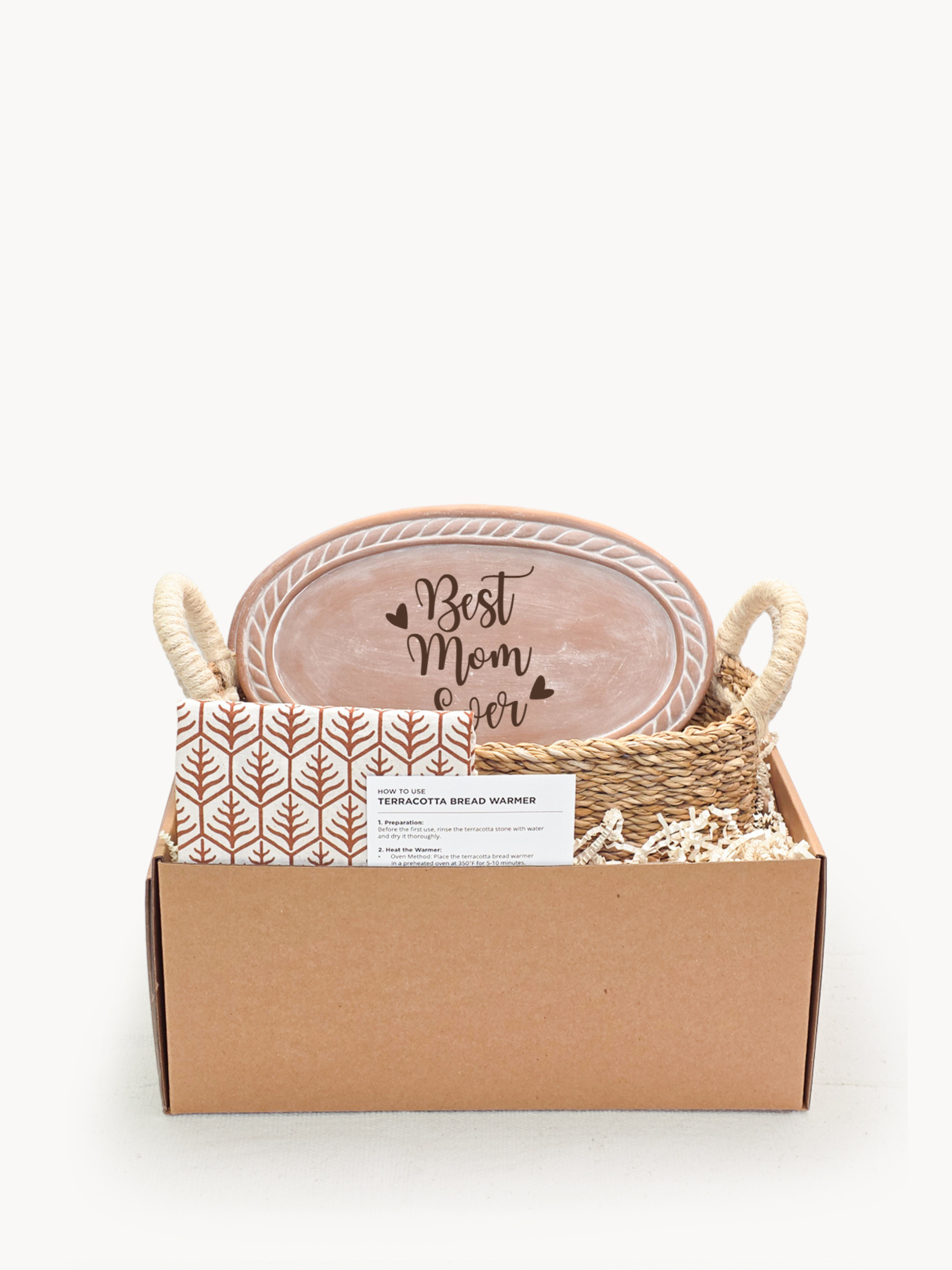 Bread Warmer & Basket Gift Set with Tea Towel - Mom Oval