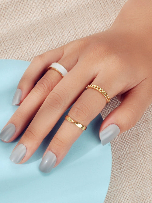 3 pcs Retro Stackable White Enamel Midi Knuckle Ring set Multiple Bulk Pack Ring-0