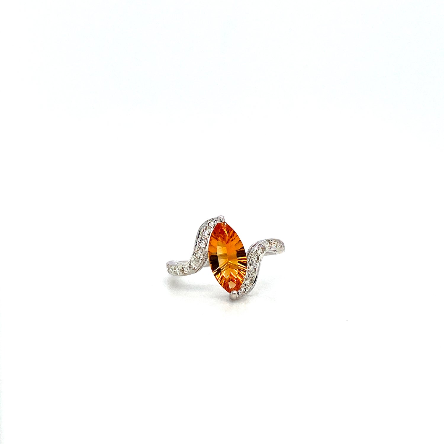 Citrine and Diamond Ring in 18K White Gold - KGR 13291