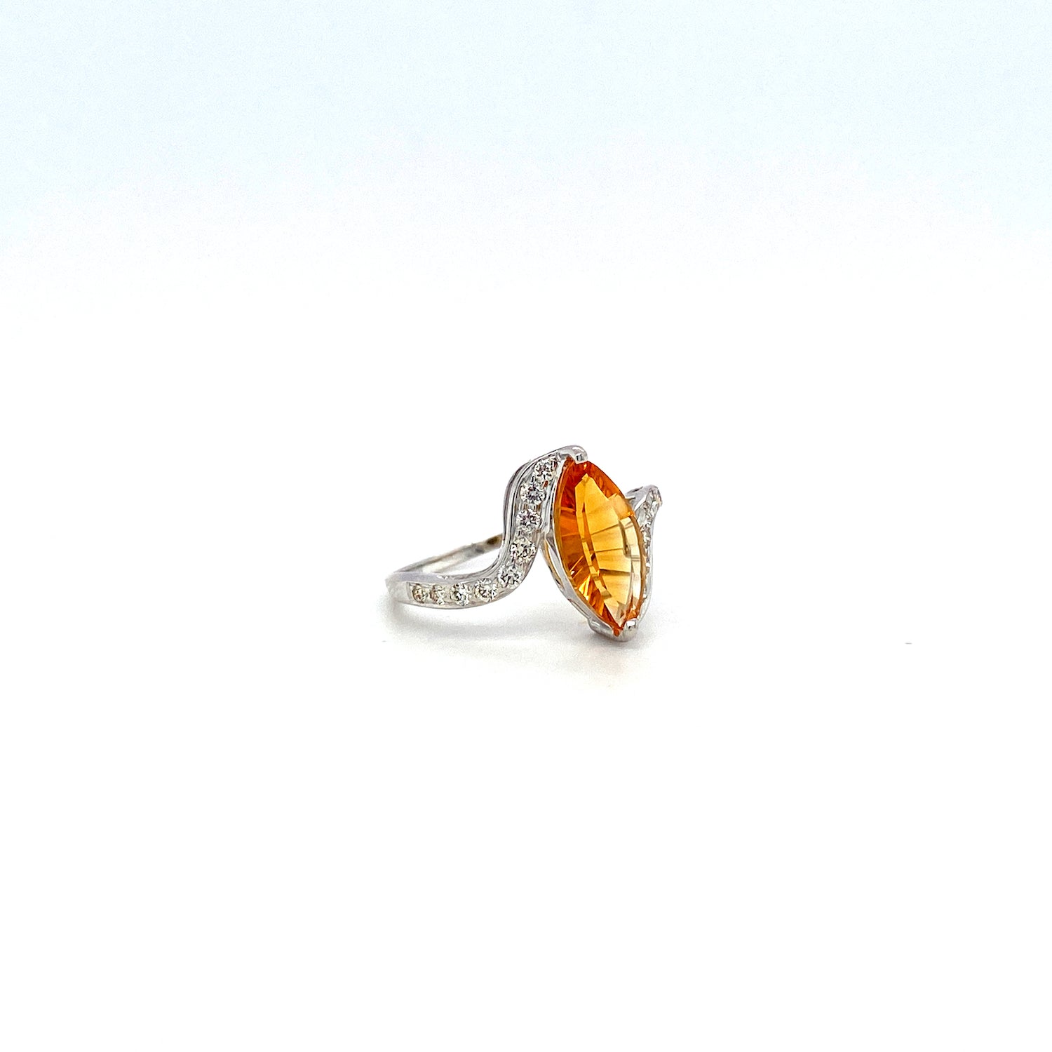 Citrine and Diamond Ring in 18K White Gold - KGR 13291
