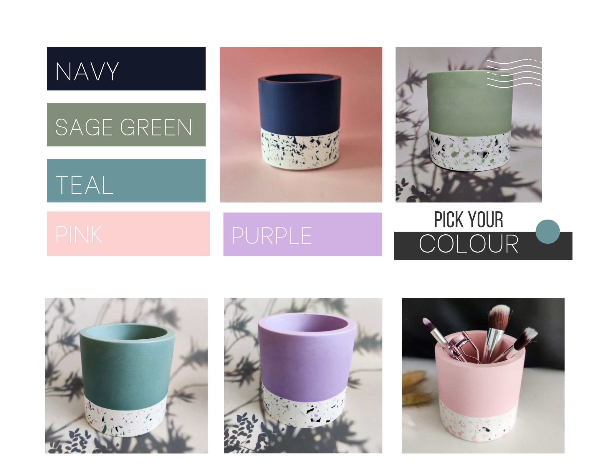 Personalised pen pot and initial gift set, office desk decor